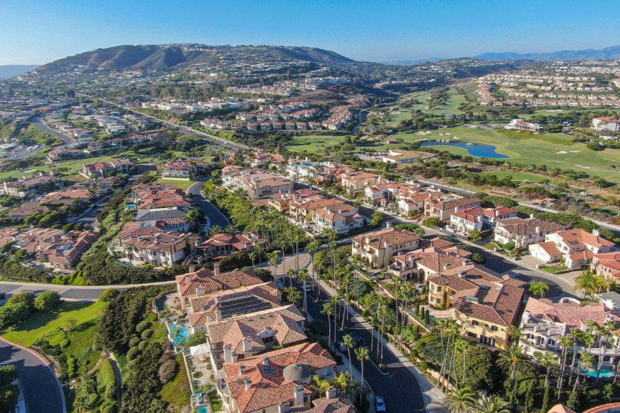 Contact - Aerial View of Small Suburban Town in California